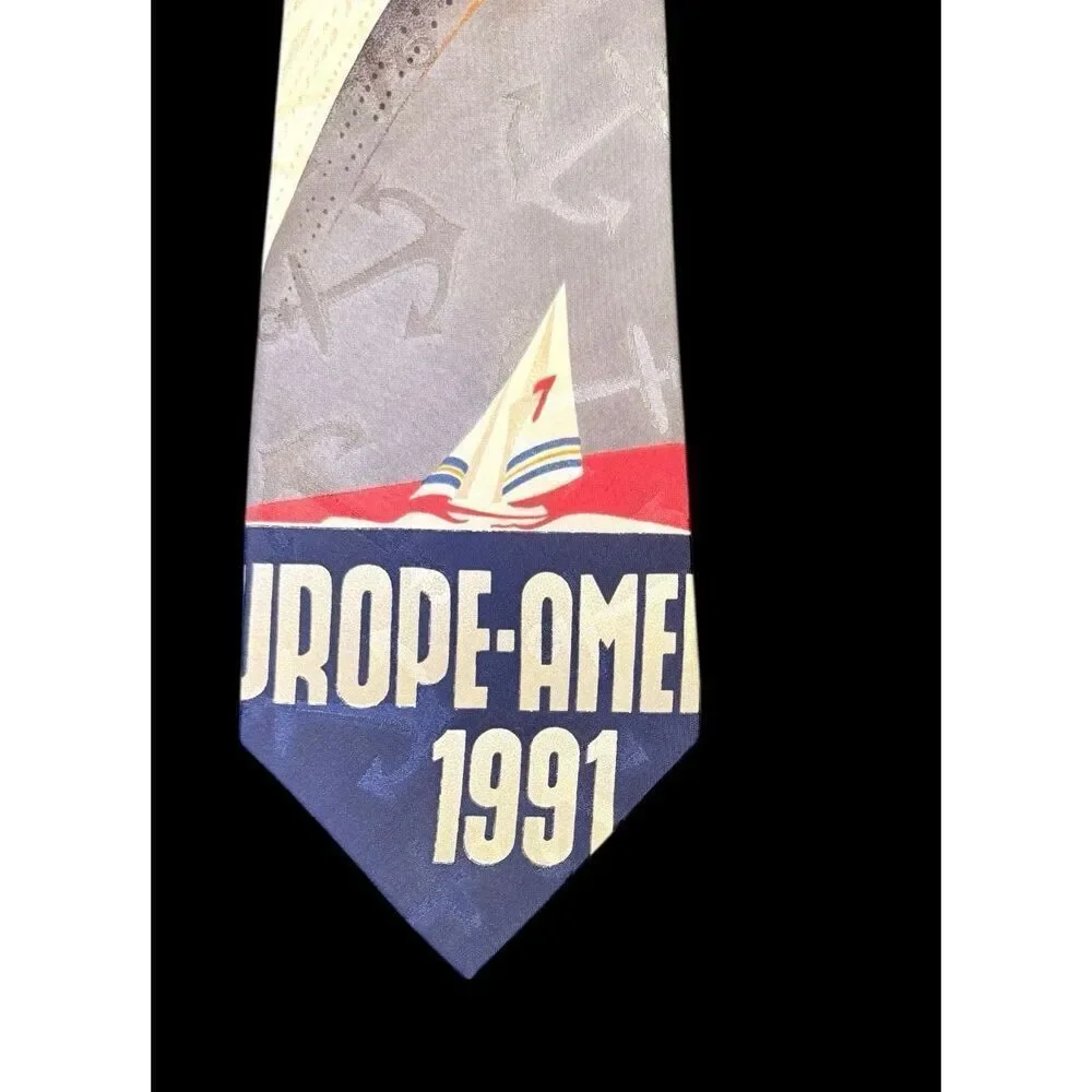 Polo Ralph Lauren Vintage Europe Ship Nautical 1991 Silk Necktie USA